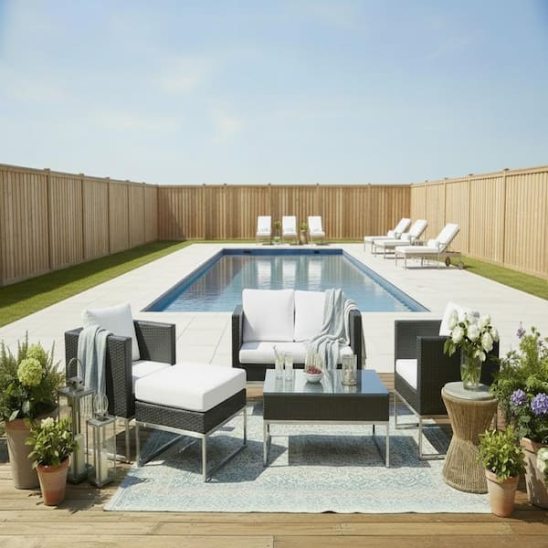 Capriasca Dark Grey 5-Piece Aluminum All-Weather Wicker Outdoor Sectional Set with Off-White Cushions