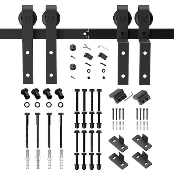 5 ft./60 in. Single Track Bypass Sliding Barn Door Track and Hardware Kit with J-Shape Hanger for Double Doors
