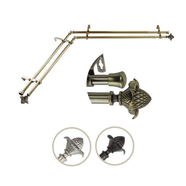 Unbranded 48 in. - 84 in. Adjustable 3/4 in. Double Corner Window Curtain Rod in Antique Brass with Florian Finial