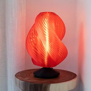 Gema 13.5 in. Mid-Century Coastal Plant-Based PLA 3D Printed Dimmable LED Table Lamp, Clear Red/Black