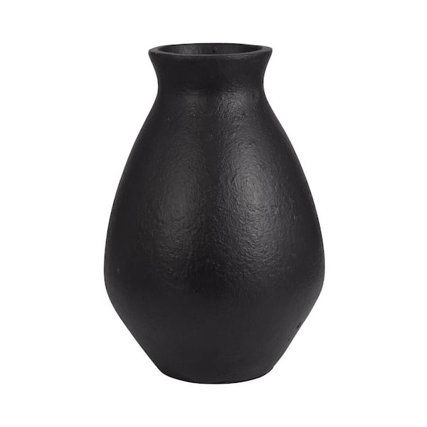 Liv & Skye 16 in. Black Pottery Round Decorative Vase