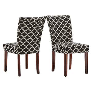 Black Moroccan Pattern Fabric Parsons Dining Chairs (Set of 2)