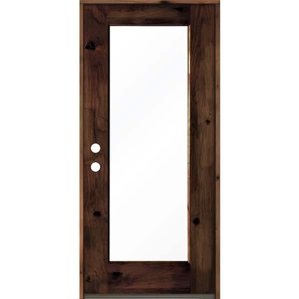 36 in. x 80 in. Rustic Knotty Alder Wood Clear Full-Lite Red Mahogony Stain Right Hand Inswing Single Prehung Front Door