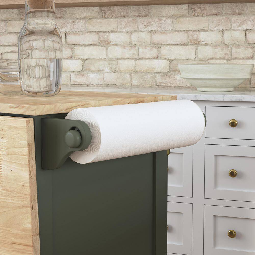 Sage Green Wood Kitchen Cart with Storage and Spice Rack