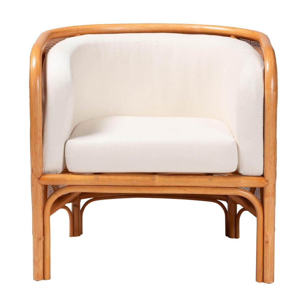 Handcrafted White and Honey Rattan Geometric Accent Chair
