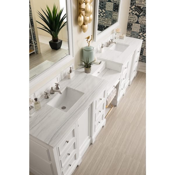 De Soto 120.50 in. W x 23.5 in. D x 36.3 in. H Double Bath Vanity in Bright White with Solid Surface Top in Arctic Fall