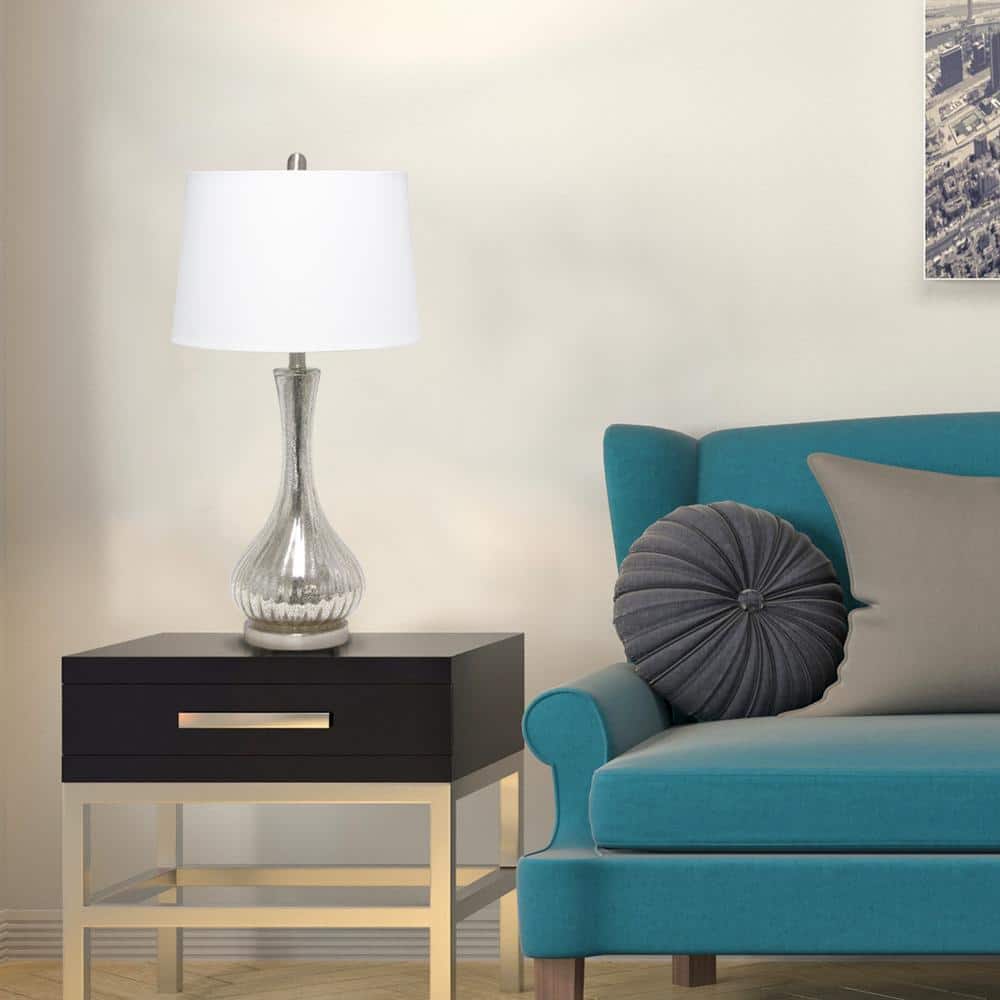 29" Silver Mercury Glass Vase Table Lamp with White Shade