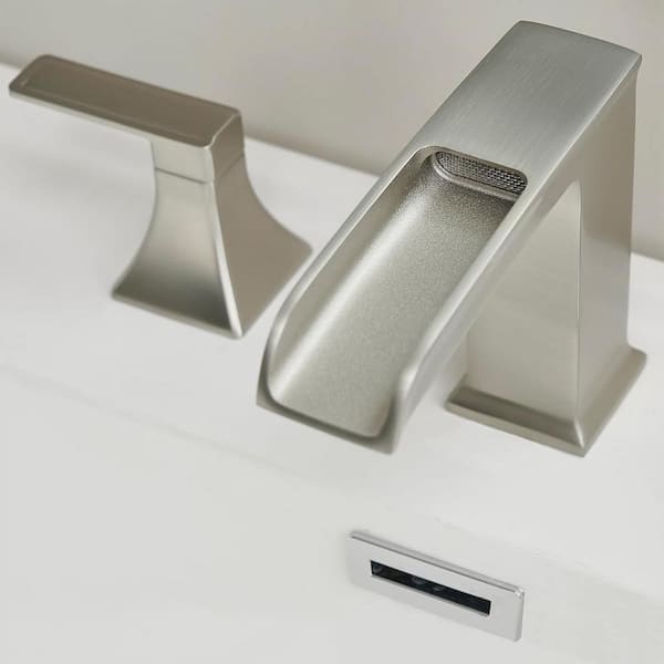 8 in. Widespread 2-Handle Waterfall Spout Bathroom Sink Faucet with Pop-Up Drain and Supply Lines in Brushed Nickel