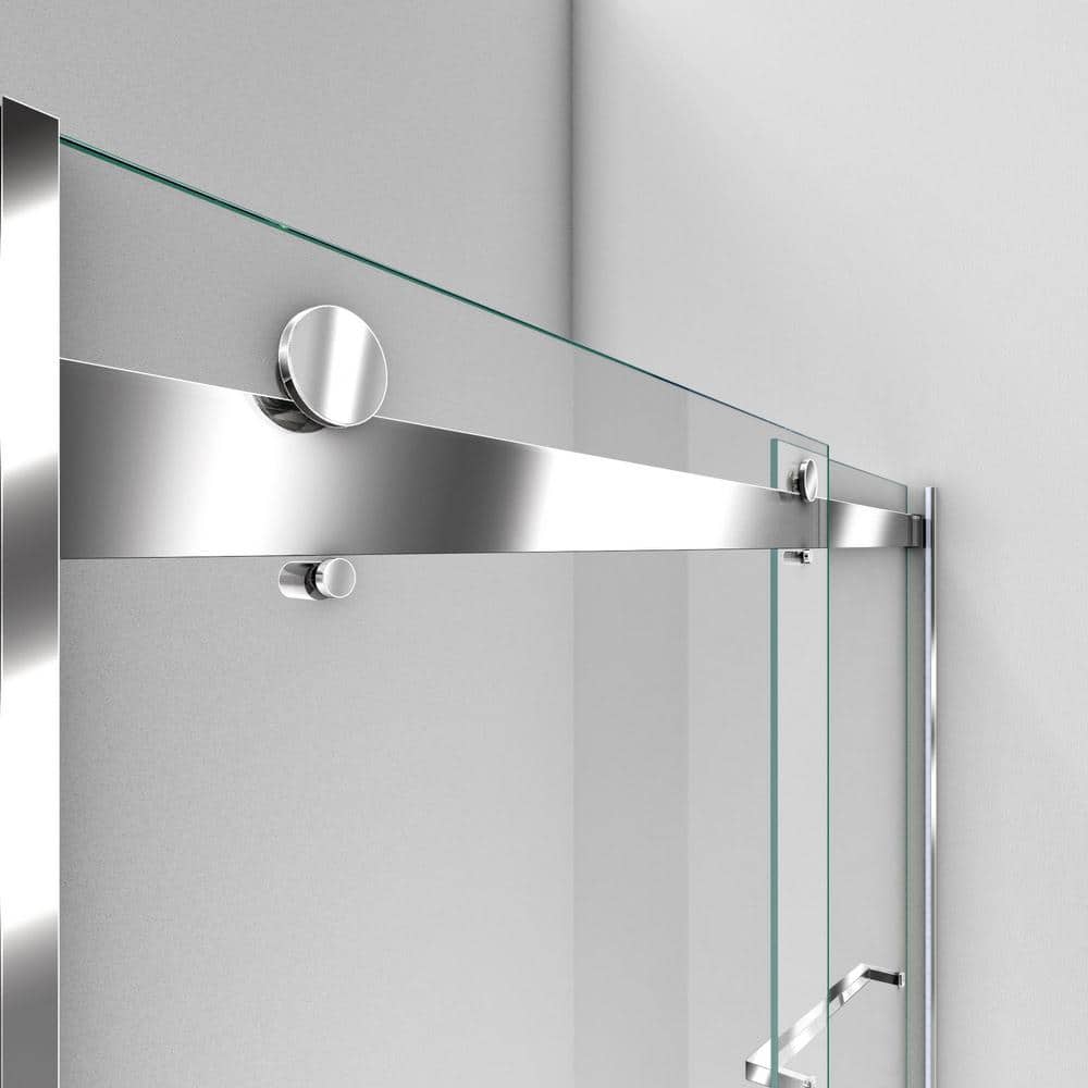 Essence Frameless Clear Glass Sliding Shower Door with Brushed Nickel Hardware