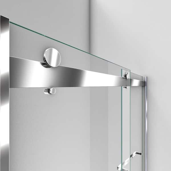 Essence 56 in. to 60 in. x 76 in. Semi-Frameless Sliding Shower Door in Chrome with Clear Glass