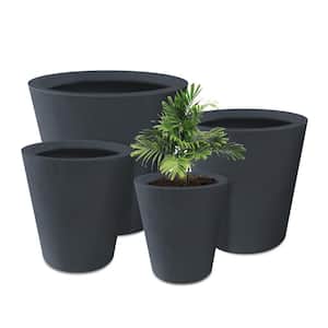 20.9", 17.7", 15" & 12.6"H Cylindrical Charcoal Finish Lightweight Concrete Modern Planters Set of 4, Outdoor Indoor