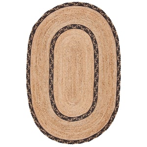 Natural Fiber Beige/Brown 4 ft. x 6 ft. Border Woven Oval Area Rug