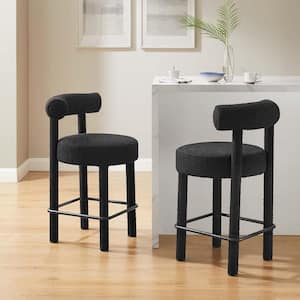 Toulouse 26 in. in Black Black Wood Boucle Fabric Counter Stool - Set of 2