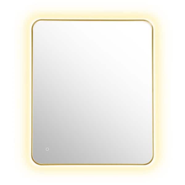 Dazzle 36 in.W x 30 in.H Rectangular Aluminum Framed LED Wall Mounted Bathroom Vanity Mirror in Brushed Gold