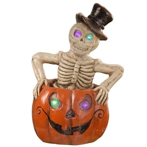 15 in. Pumpkin and Skeleton Decor with Battery LED