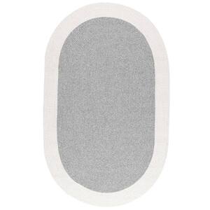 Delaine Braided Solid Border Gray 3 ft. x 8 ft. Indoor/Outdoor Oval Patio Rug
