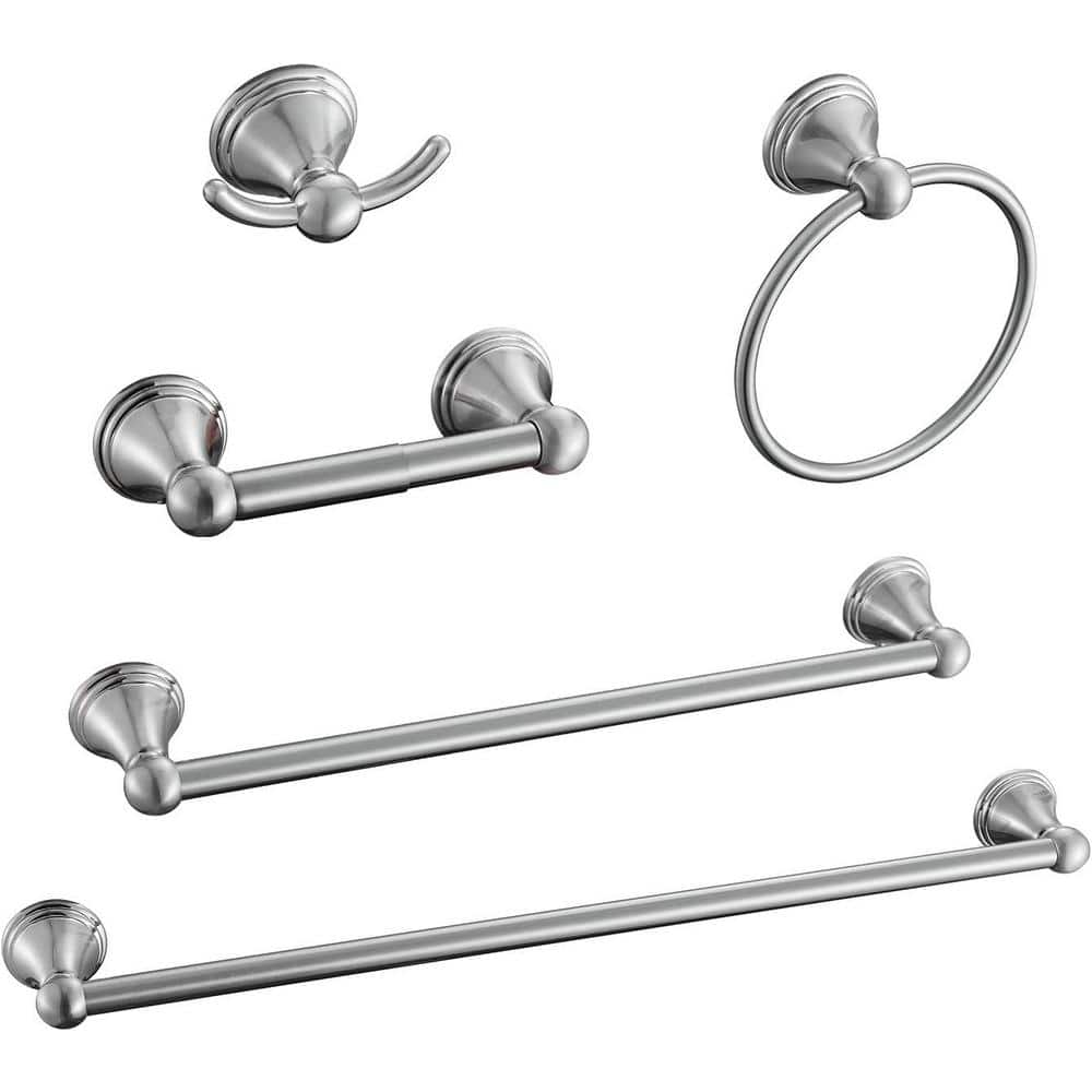 5-Piece Bath Hardware Set with 20 in Towel Bar, 15.35 in Towel Bar, Towel R