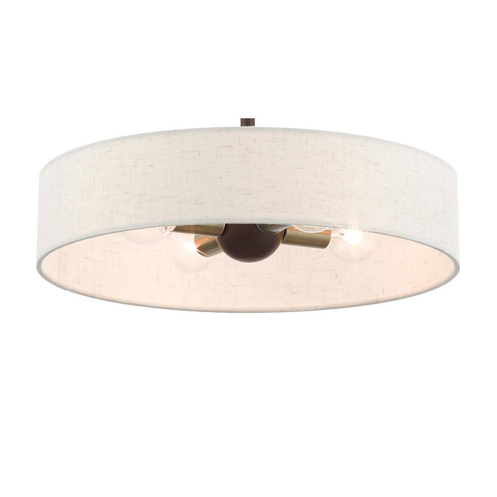 Venlo Modern 4-Light Bronze Drum Pendant with Oatmeal Fabric Shade