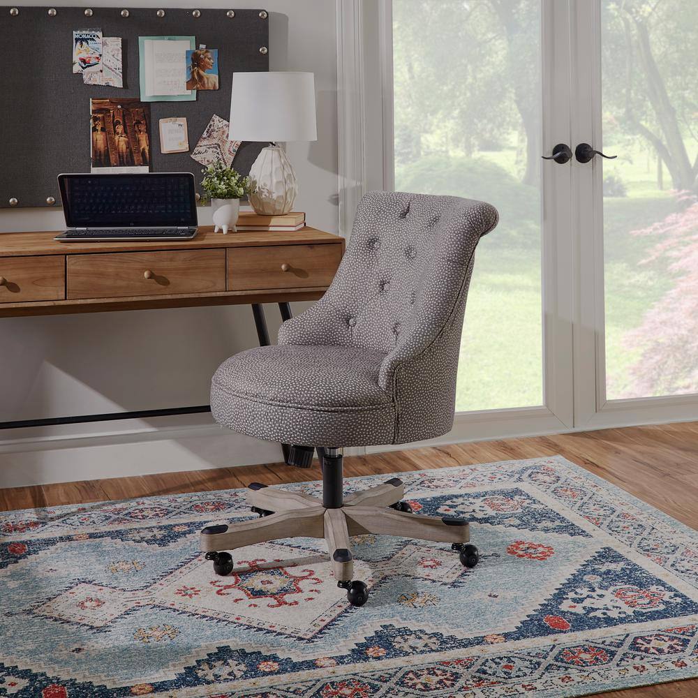 Sinclair Light Gray Swivel Executive Office Chair with Wood Base