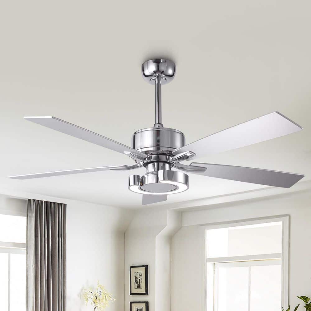 52 in. Integrated LED Indoor Chrome Downrod Mount Ceiling Fan with Light and Remote Control Included price history on PriceWatchPro