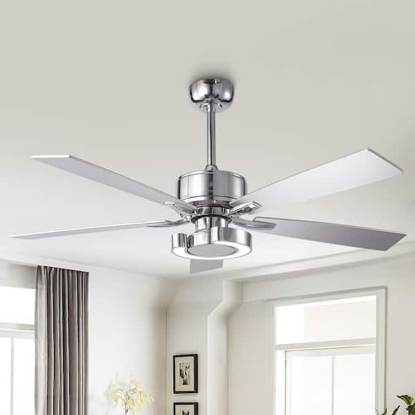 52 in. Integrated LED Indoor Chrome Downrod Mount Ceiling Fan with Light and Remote Control Included