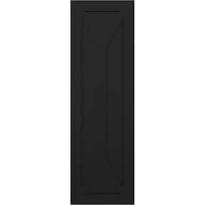 True Fit 12 in. x 36 in. Flat Panel PVC San Carlos Mission Style Fixed Mount Shutters Pair in Black