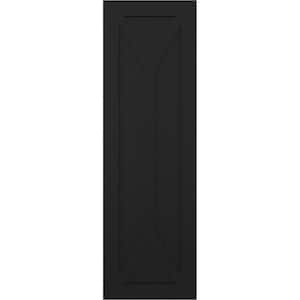 12 in. x 40 in. PVC True Fit San Carlos Mission Style Fixed Mount Flat Panel Shutters Pair in Black