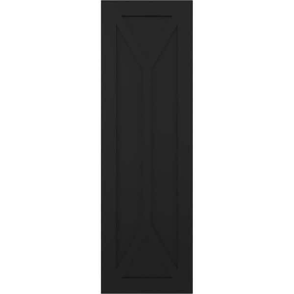 Ekena Millwork 15 in. x 35 in. PVC True Fit San Carlos Mission Style Fixed Mount Flat Panel Shutters Pair in Black