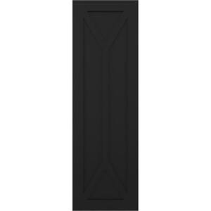 18 in. x 46 in. PVC True Fit San Carlos Mission Style Fixed Mount Flat Panel Shutters Pair in Black