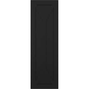 18 in. x 55 in. Flat Panel True Fit PVC San Carlos Mission Style Fixed Mount Shutters Pair in Black