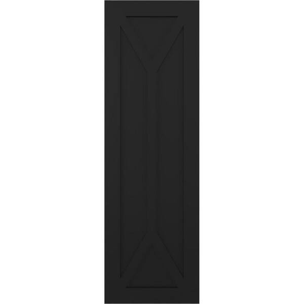 Ekena Millwork 18 in. x 69 in. Flat Panel True Fit PVC San Carlos Mission Style Fixed Mount Shutters Pair in Black
