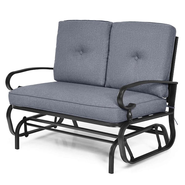 Costway 2-Person Metal Outdoor Glider with Grey Cushion