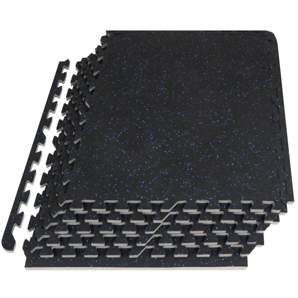 PROSOURCEFIT Rubber Top Exercise Puzzle Mat Blue 24 in. x 24 in. x