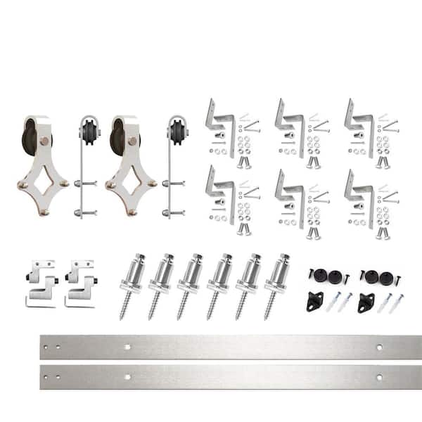 HOMACER 8 ft./96 in. Brushed Nickel Double Track Bypass Z-Shape Sliding Barn Door Hardware Kit - Diamond Design Roller