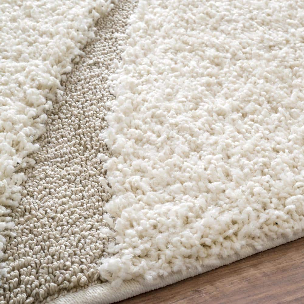 Elysian Cream Round Shag Area Rug with Abstract Design