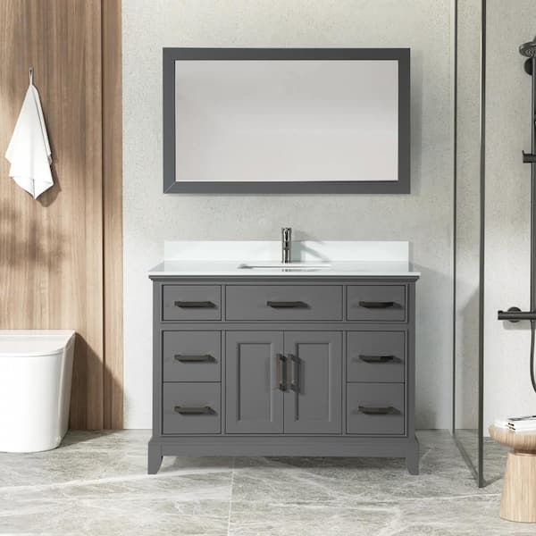 Vanity Art Genoa 48 in. W x 22 in. D x 36 in. H Bath Vanity in Grey with Engineered Marble Top in White with Basin and Mirror