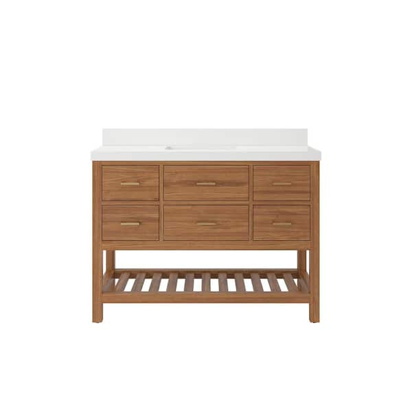 Willow Collections Parker Teak 48 in. W x 22 in. D x 36 in. H Single Sink Bath Vanity in Golden Teak with 2 in. White Quartz Top