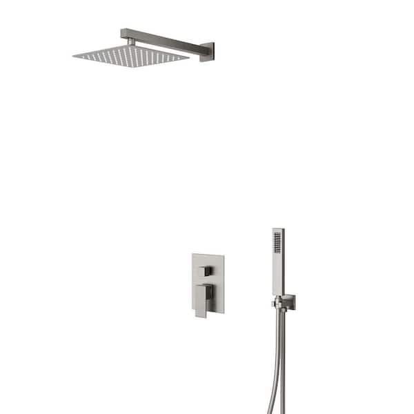 Crozet 2-Spray 10 in. Dual Shower Head Wall Mount Square Fixed and Handheld Shower Head 1.8 GPM in Brushed Nickel