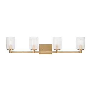 Lando 35 in. W 4-Light Satin Bronze Bathroom Vanity Light with Clear Fluted Glass Shades and LED Bulbs Included