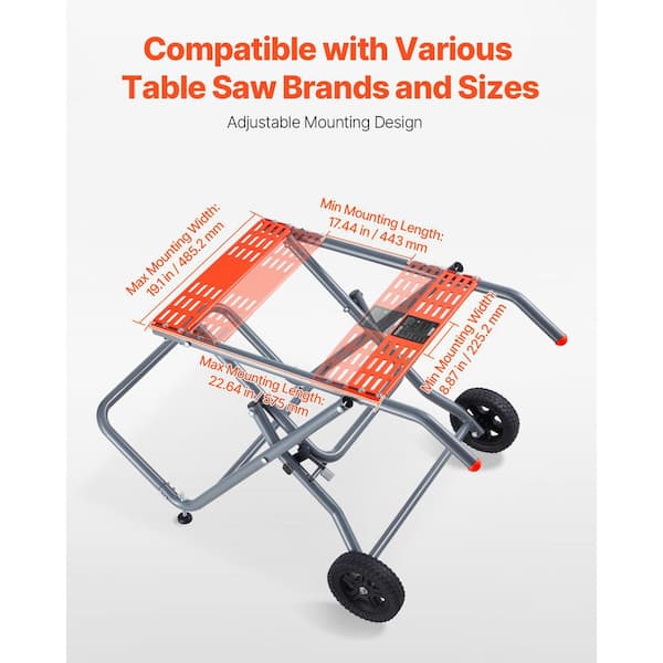 Portable Table Saw Stand 350 lbs. Load Capacity Rolling Foldable Table Saw Table with 8 in. Rubber Wheels