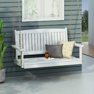 2-Person Acacia Wood Porch Swing with Chains in White