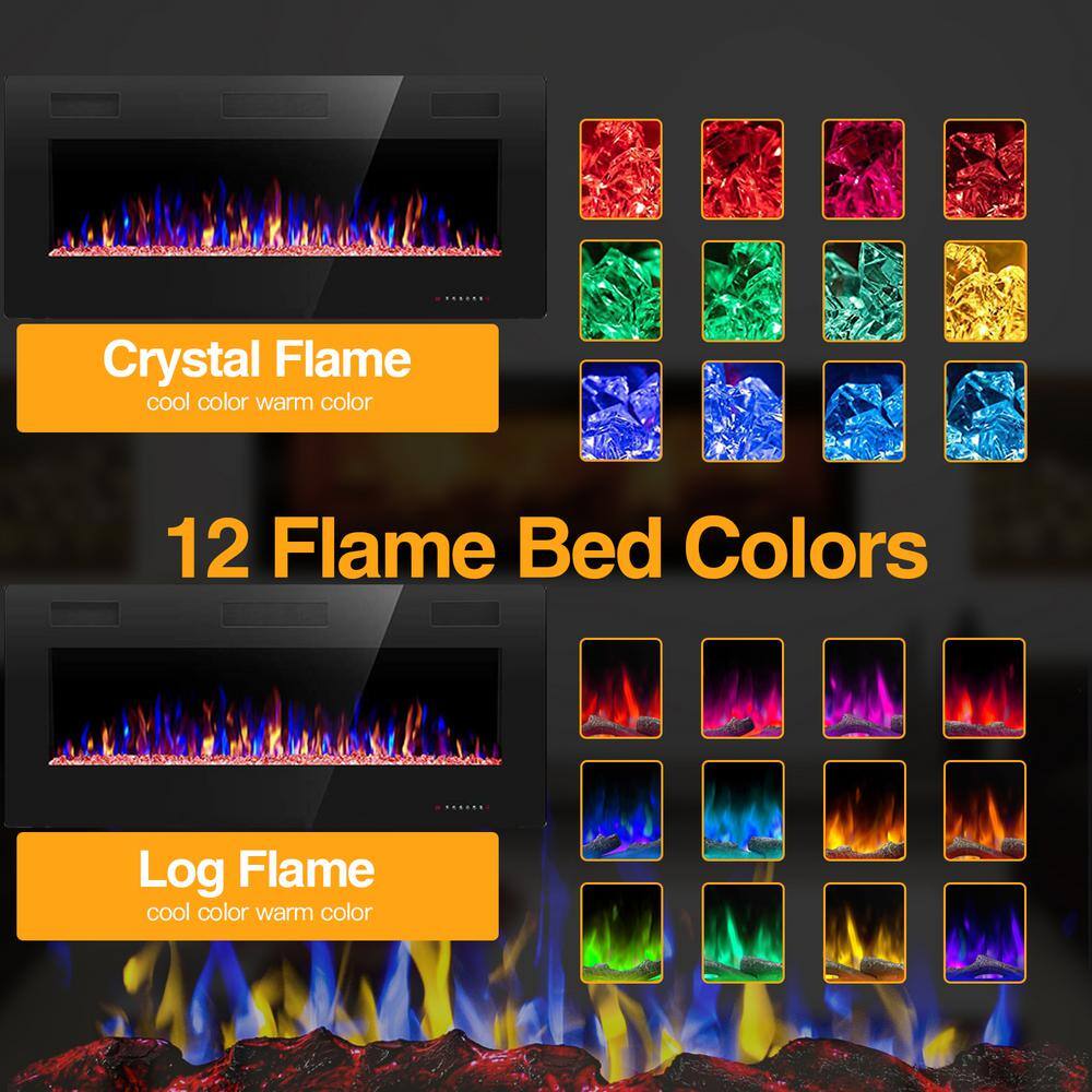 42-Inch Black Wall Mounted Electric Fireplace with Remote