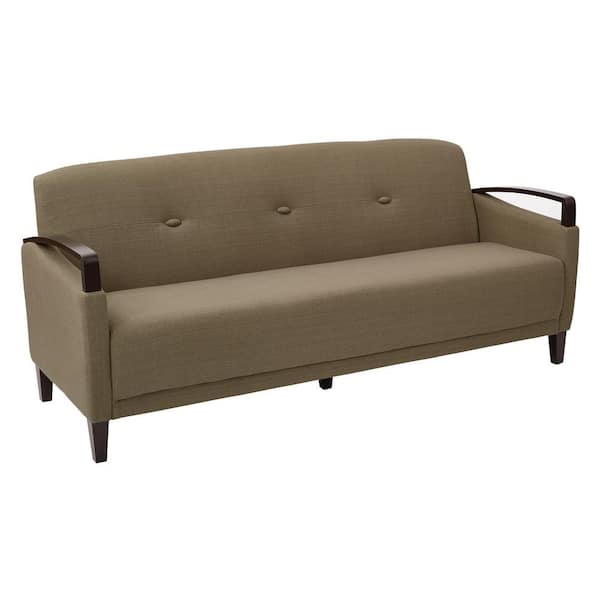Office Star Products Main Street 75 in. Seaweed Brown Polyester 3-Seater Tuxedo Sofa with Wood Accents