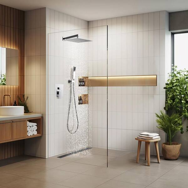 Zalerock Rainfall 1-Spray Square 12 in. Shower System Shower Head
