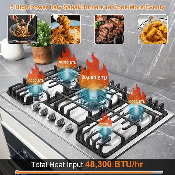 Amzgachfktch 30 in. 5-Burners 304-Stainless Steel Recessed Gas