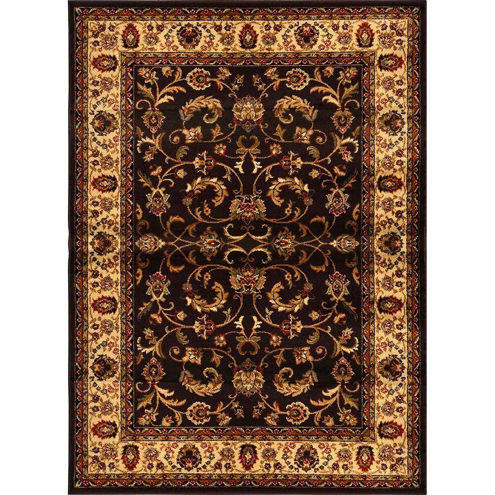 Brown Ivory Traditional Ornate Damask Runner Rug