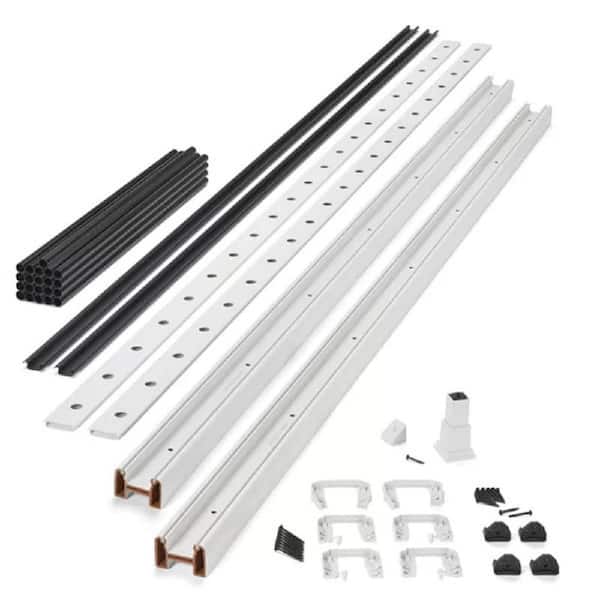 Transcend 8 ft. x 36 in. Classic White Composite Horizontal Cocktail Deck Rail Kit with Black Round Aluminum Balusters