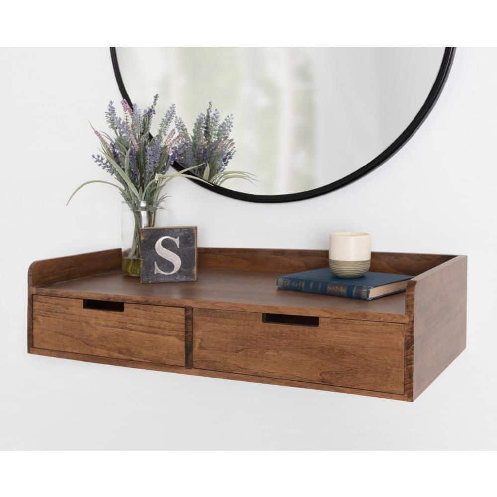 Rustic Farmhouse Medium Brown Wood Floating Console with Storage