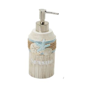 Free Standing Lotion Dispeser with Durable Risen Construction and Easy to Refill in Teal and Ivory