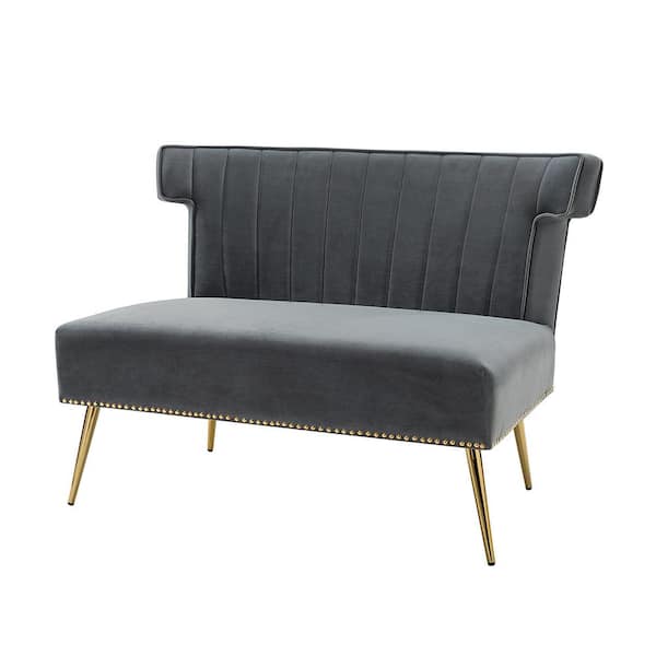 JAYDEN CREATION Cupid Modern Grey Velvet Armless Loveseat with Channel-tufted Wingback and Adjustable Leg